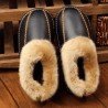 Men Winter Warm Fuzzy Cow Leather House Slipper Fleece Lined Home Cowhells Sole