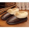Men Winter Warm Fuzzy Cow Leather House Slipper Fleece Lined Home Cowhells Sole