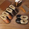 Men Winter Warm Fuzzy Cow Leather House Slipper Fleece Lined Home Cowhells Sole