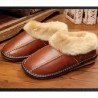 Men Winter Warm Fuzzy Cow Leather House Slipper Fleece Lined Home Cowhells Sole