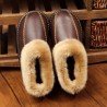 Men Winter Warm Fuzzy Cow Leather House Slipper Fleece Lined Home Cowhells Sole