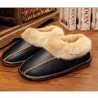 Men Winter Warm Fuzzy Cow Leather House Slipper Fleece Lined Home Cowhells Sole