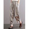 S-5XL Vintage Women Stripe Elastic Waist Radish Pants