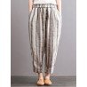 S-5XL Vintage Women Stripe Elastic Waist Radish Pants