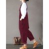 Corduroy Sleeveless Loose Button Causal Side Pocket Jumpsuit For Women