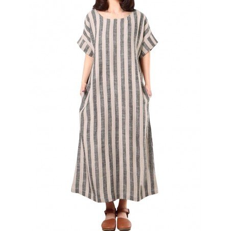 Vertical Striped Dress O-neck Short Sleeves Dresses