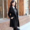 Belted woolen coat with slim collar