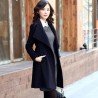 Belted woolen coat with slim collar