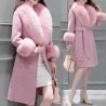 Women's long lace-up fur collar coat