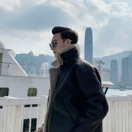 South Korean Jacket Black deerskin cashmere lamb hair short locomotive coat men''s autumn and winter thickening