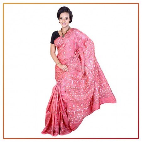 Murshidabad Silk (katha stich) Printed Original Saree 020