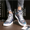 Men's autumn and winter trend shoes men's pull back printed casual shoes street hip hop high-top soft canvas shoes