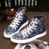 Men's autumn and winter trend shoes men's pull back printed casual shoes street hip hop high-top soft canvas shoes
