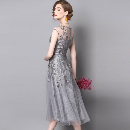 2021 summer new dress mesh embroidery solid color dress